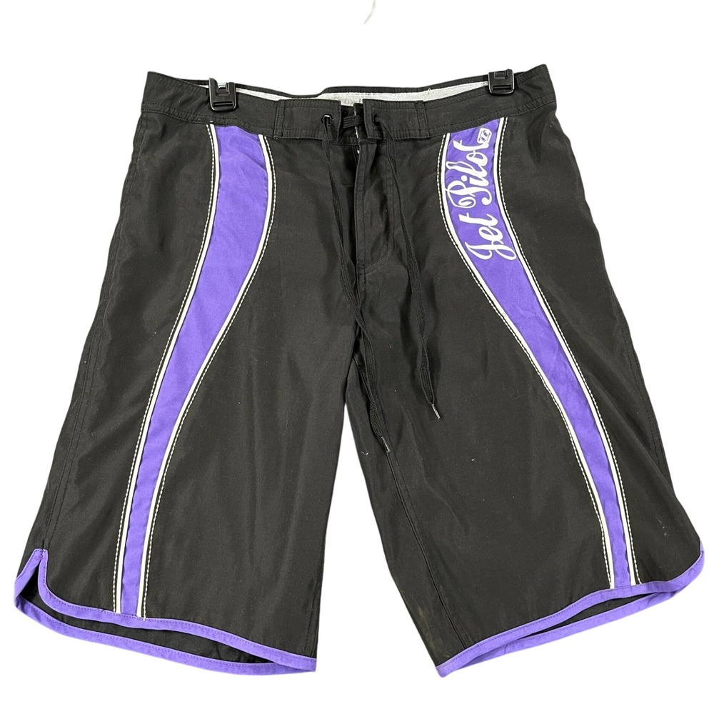 Jet‎ Pilot Board Shorts Womens 7 Black Purple Contrast Piping Surf Swimwear